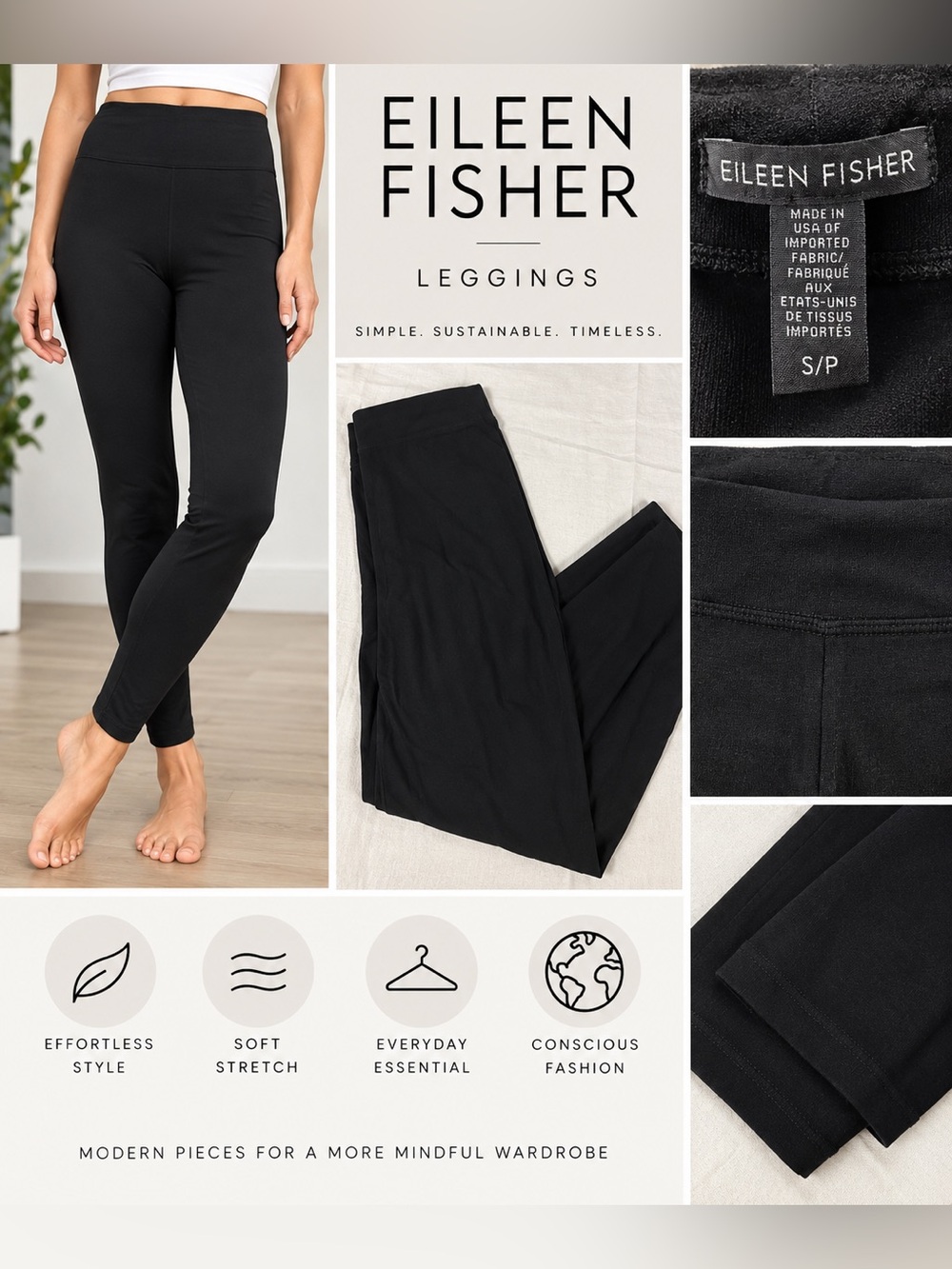 Eileen Fisher Black Stretch Leggings โ Size Small Petite